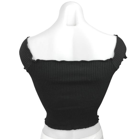 Zara Trafaluc Womens Black Short Sleeve Ribbed Knit Pullover Crop Tee Top Size S - Picture 2 of 4